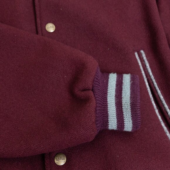 Vintage L.L. Bean Wool Varsity Bomber Jacket Burgundy Unisex Small - Picture 8 of 13